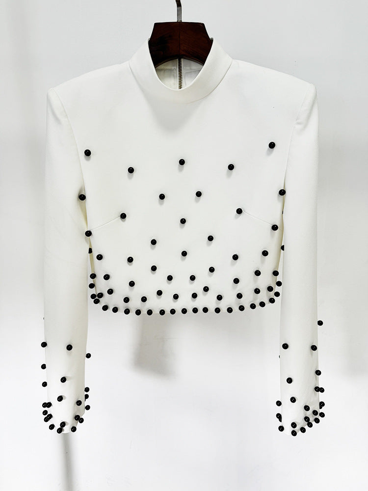 Studded crop top and column skirt set with shoulder pads – Zaidy