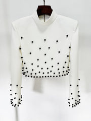 Studded crop top and column skirt set with shoulder pads – Zaidy