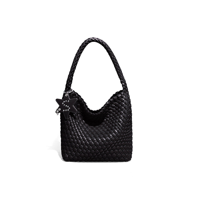 Woven leather shoulder bag with star charm - Wavri