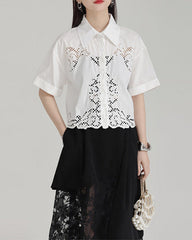 Short-sleeved shirt with lace hem - Cerna