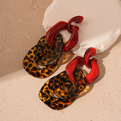 leopard acrylic chain earrings with red marble links – FIERA