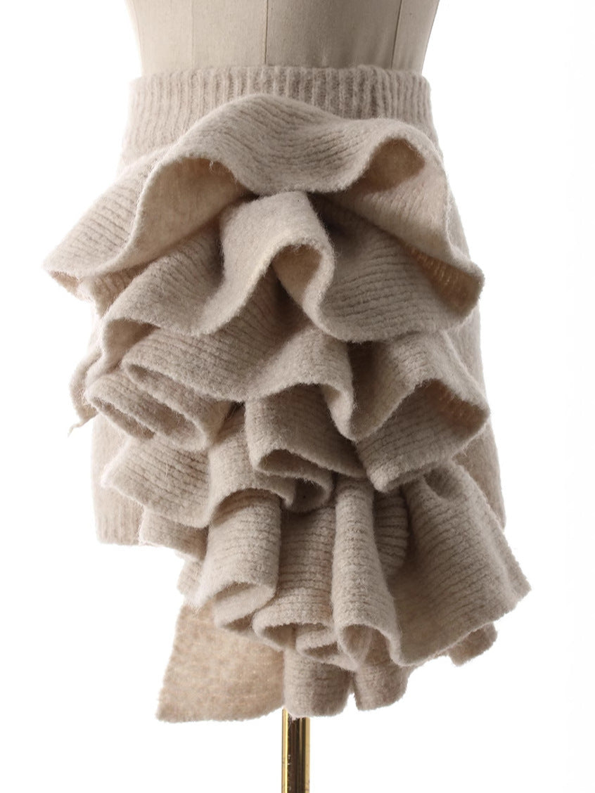 turtleneck knit top with maxi coat and ruffle detail - Logenh