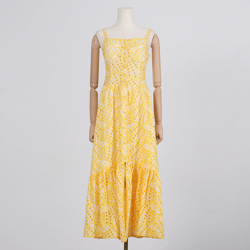 printed ruffle-hem sundress with spaghetti straps – Callisto