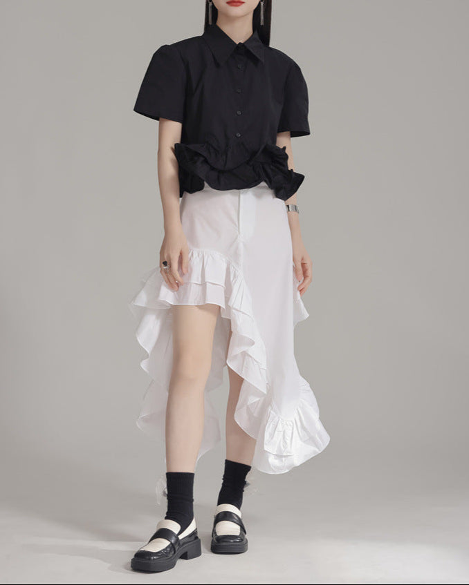 Short sleeve shirt with ruffled hem - Breezzu