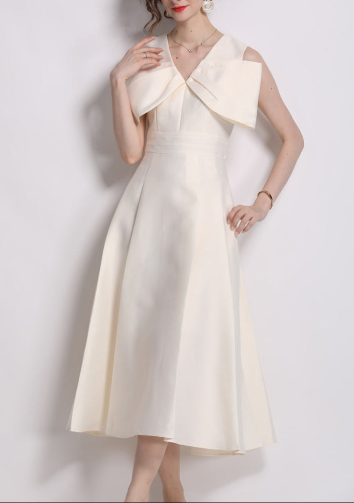 off-shoulder midi dress with oversized bow cape - CELIRNA