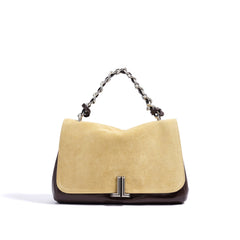 suede flap shoulder bag with chain detail – LUXA