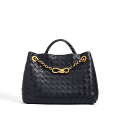 woven leather tote with gold chain detail – LYTRA