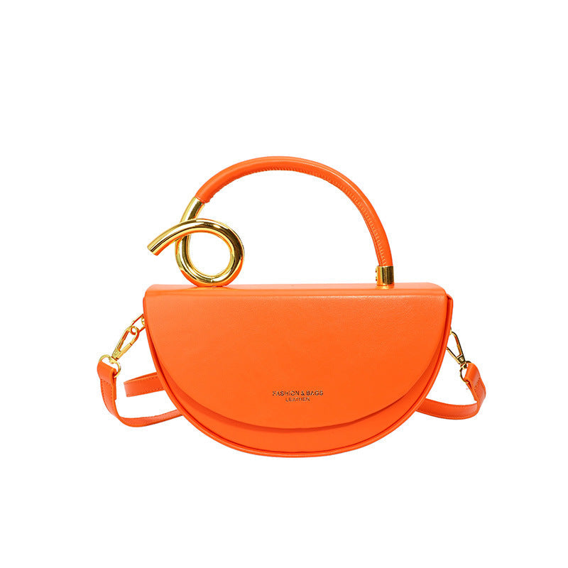 half-moon leather handbag with gold spiral handle – ORENA