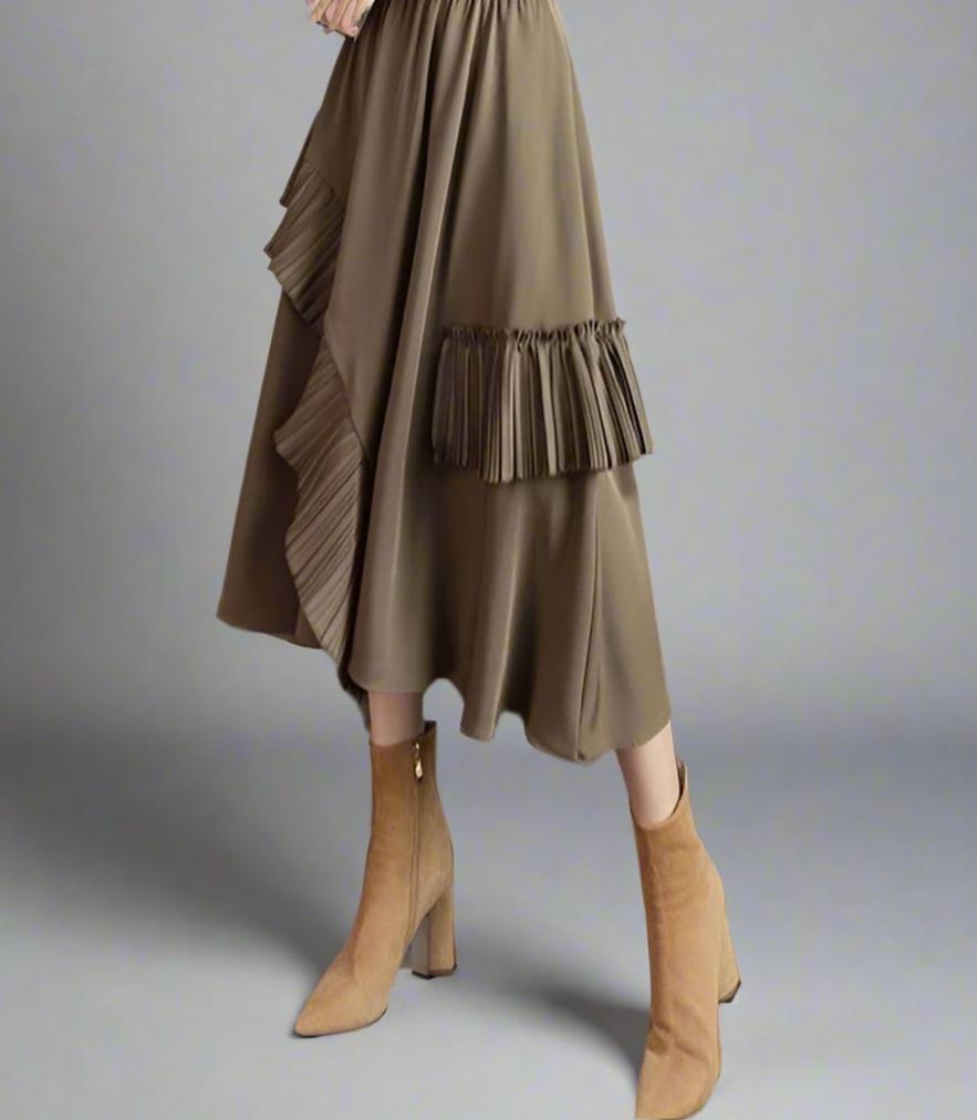 asymmetrical midi skirt with pleated ruffle trim - Firouzeh