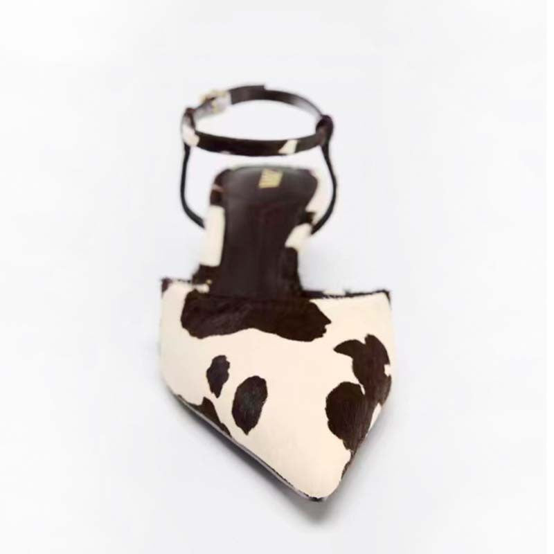 cow print pointed-toe heels with ankle straps – GRAZIA