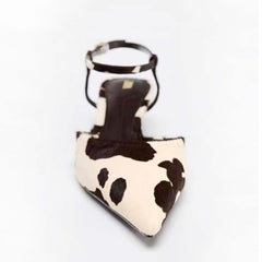 cow print pointed-toe heels with ankle straps – GRAZIA