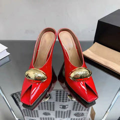 black leather mules with gold oval detail - LOMA