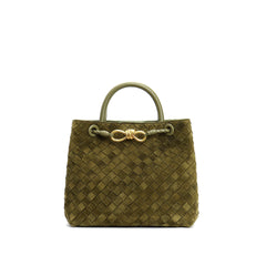 structured woven suede tote with golden knot clasp - DOZRA