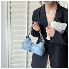 velvet baguette shoulder bag with silver chain detail – SIENNA