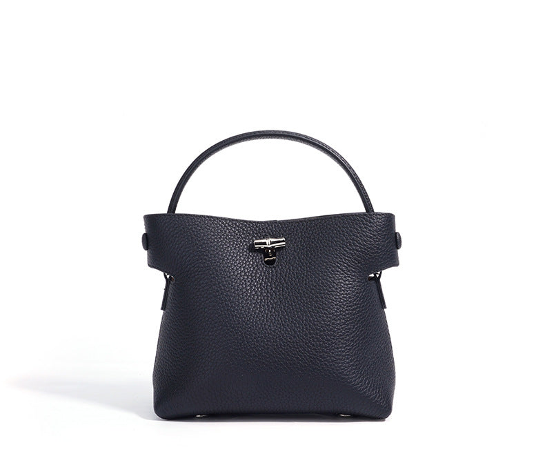 top-handle bucket bag with turn-lock clasp – AZURE