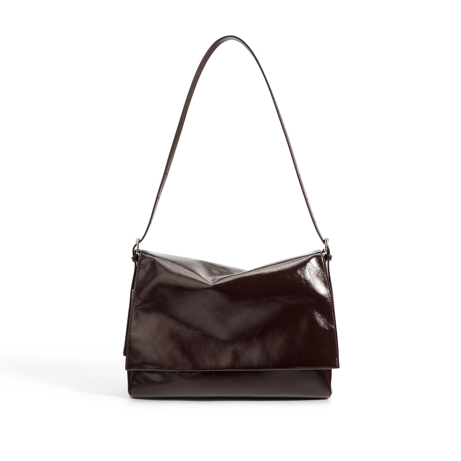 fold-over shoulder bag in glossy leather - KAIR