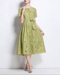 belted shirt dress with embroidered cutwork – CELESTE