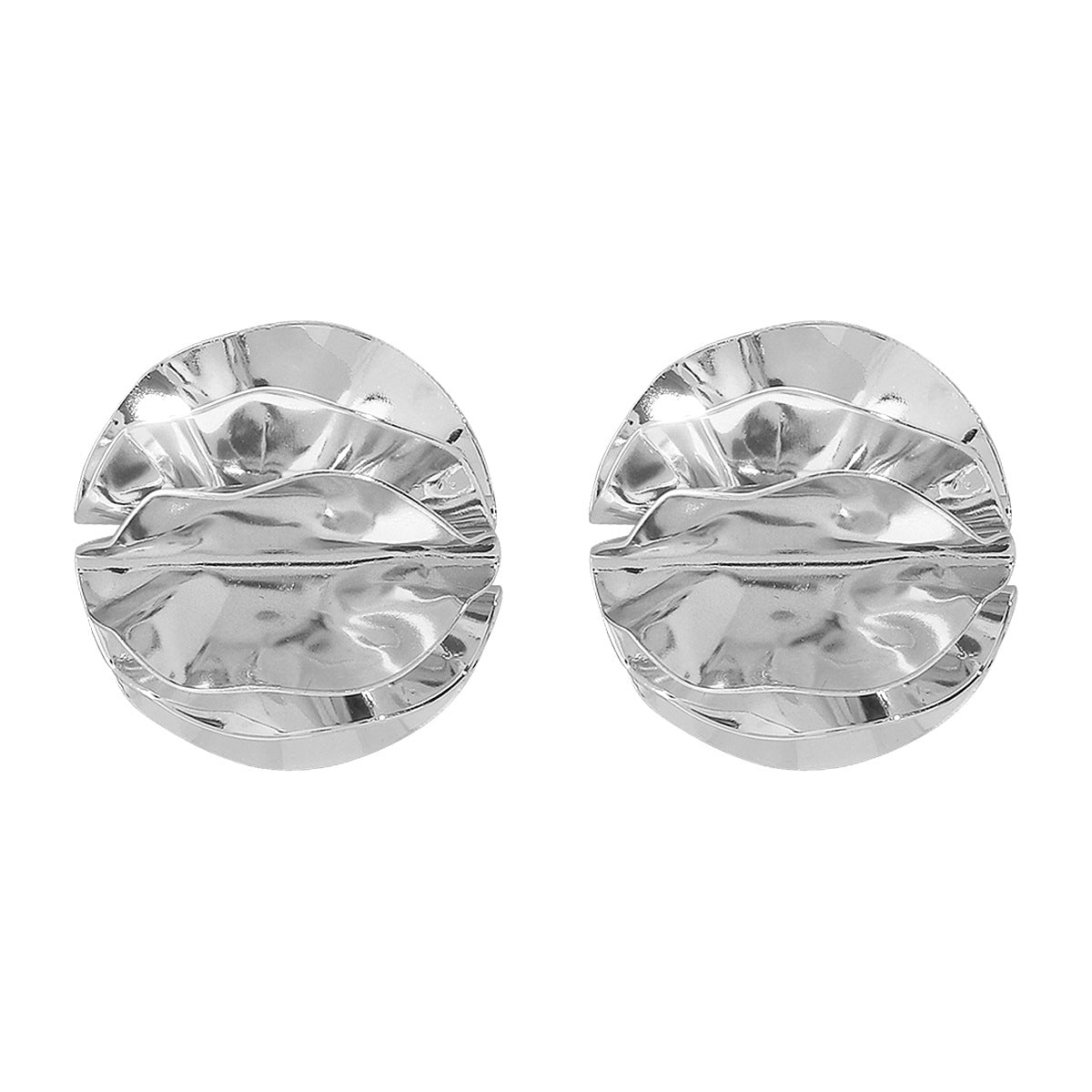 round folded metal stud earrings with embossed detail - ORAD