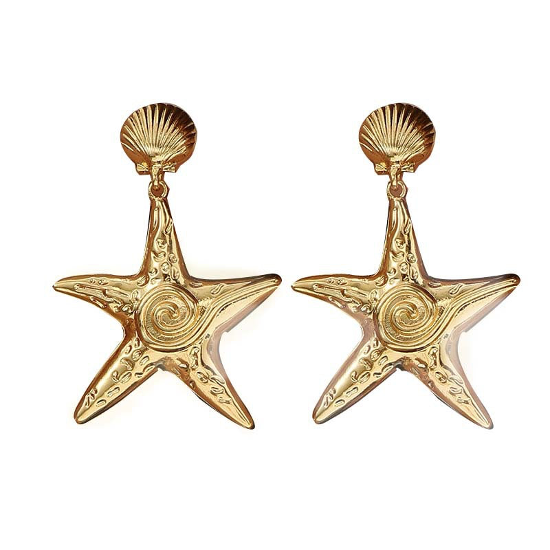 starfish drop earrings with shell studs – CORALIA
