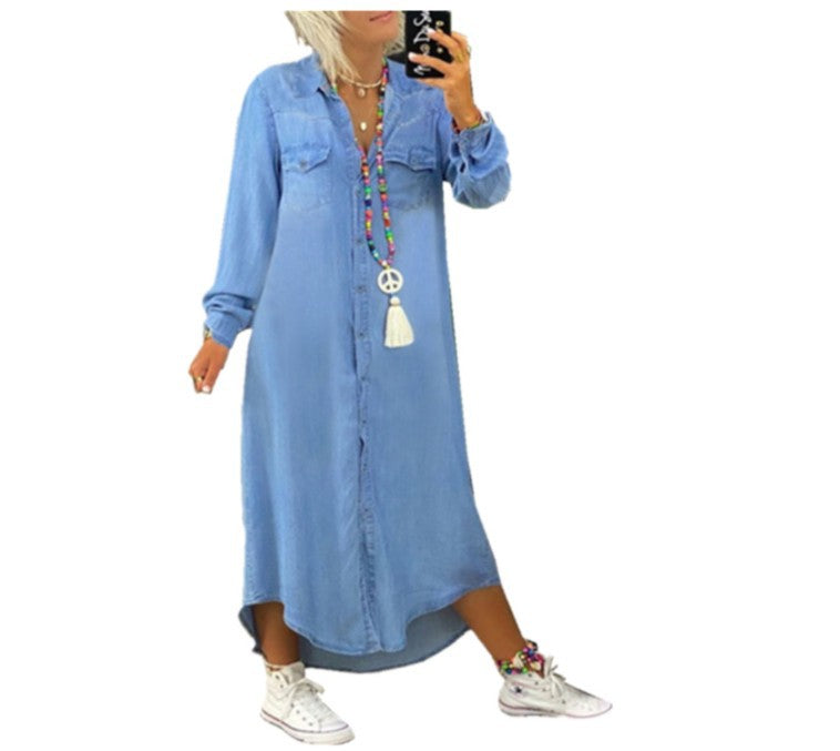 button-down denim shirt dress – Teeicuh