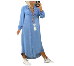 button-down denim shirt dress – Teeicuh