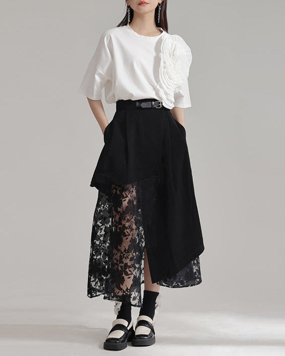 Asymmetrical skirt with floral mesh - Sundri