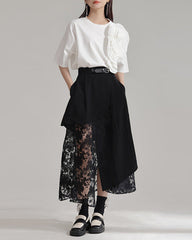 Asymmetrical skirt with floral mesh - Sundri