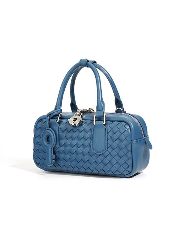 mini woven top-handle bag with lock charm - RIVKA