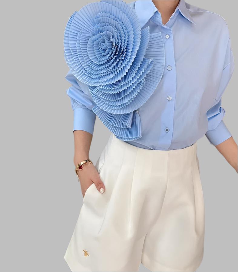long-sleeve shirt with oversized pleated shoulder detail – Tavvi