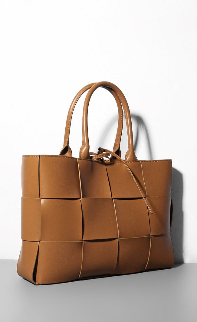 woven leather tote bag with top handles - Abirah