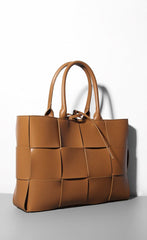 woven leather tote bag with top handles - Abirah