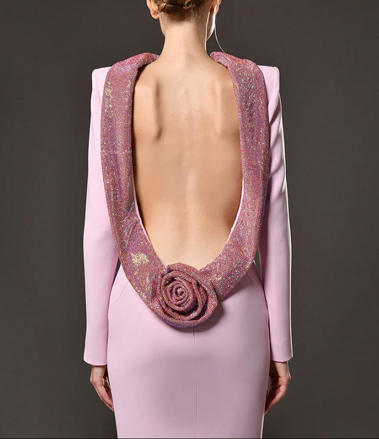 long sleeve mermaid dress with embellished high neckline – LILIA