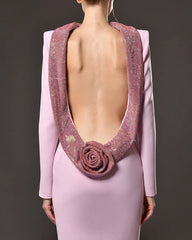 Long-sleeve fitted gown with embellished neckline - Vicruty