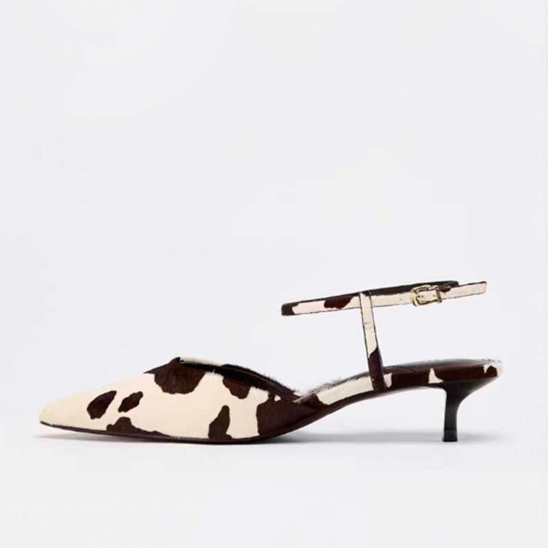 cow print pointed-toe heels with ankle straps – GRAZIA