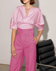 V-neck blouse with gathered half sleeves - Serwu