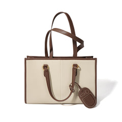 structured tote bag with contrast handles and tag charm - ELENRA