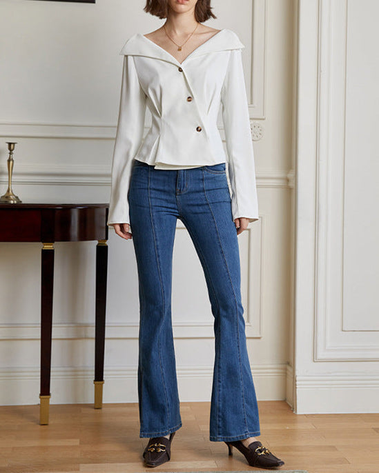 Off-shoulder buttoned top with peplum detail - Artuji