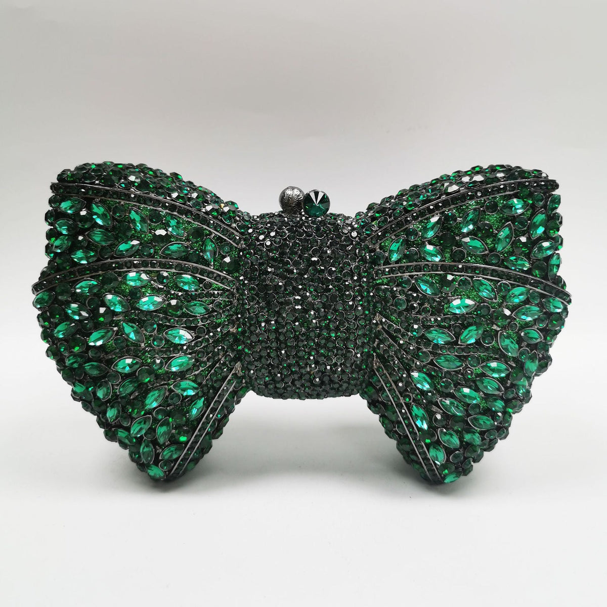 crystal bow-shaped clutch with emerald stones - Efrosini