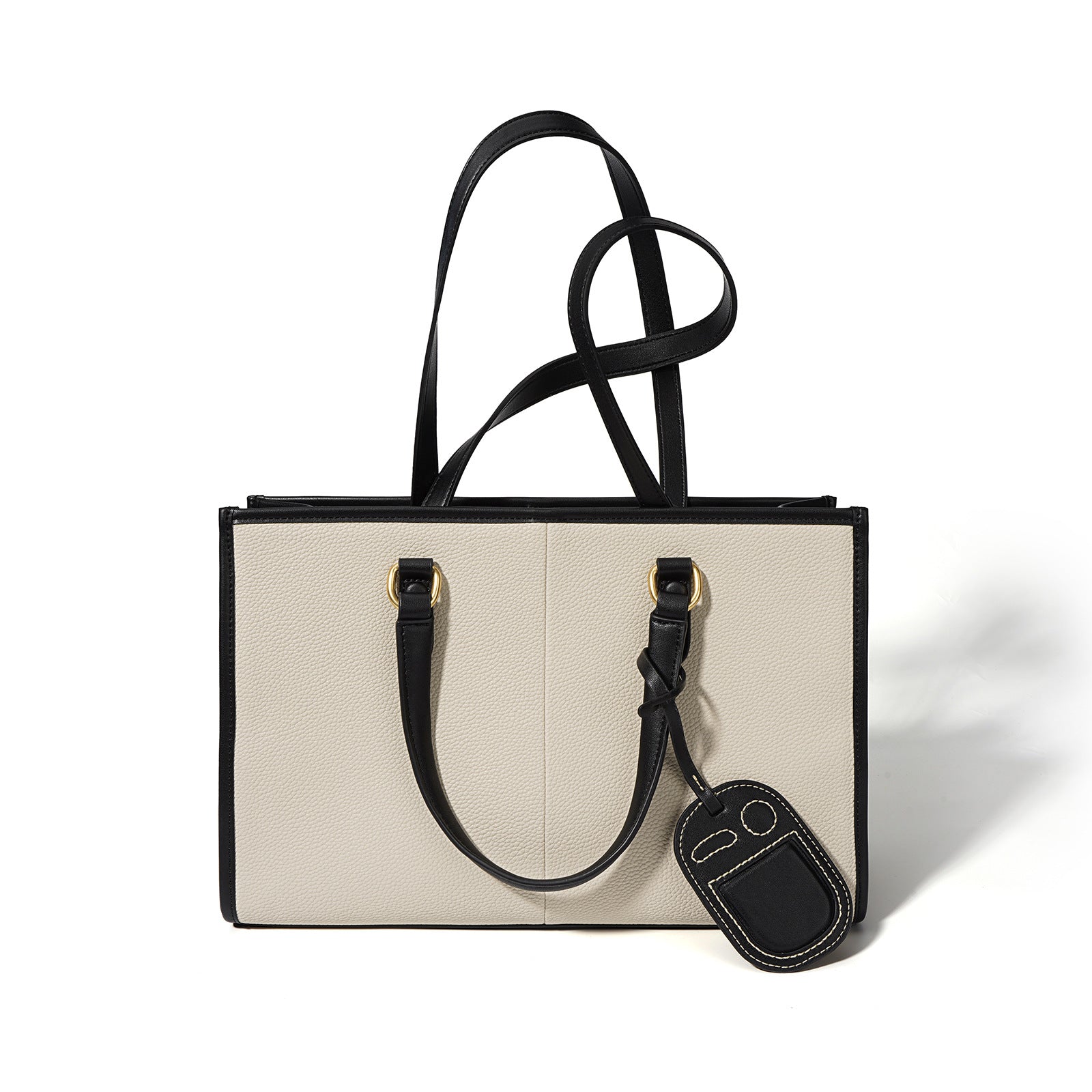 structured tote bag with contrast handles and tag charm - ELENRA