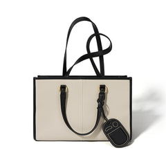structured tote bag with contrast handles and tag charm - ELENRA