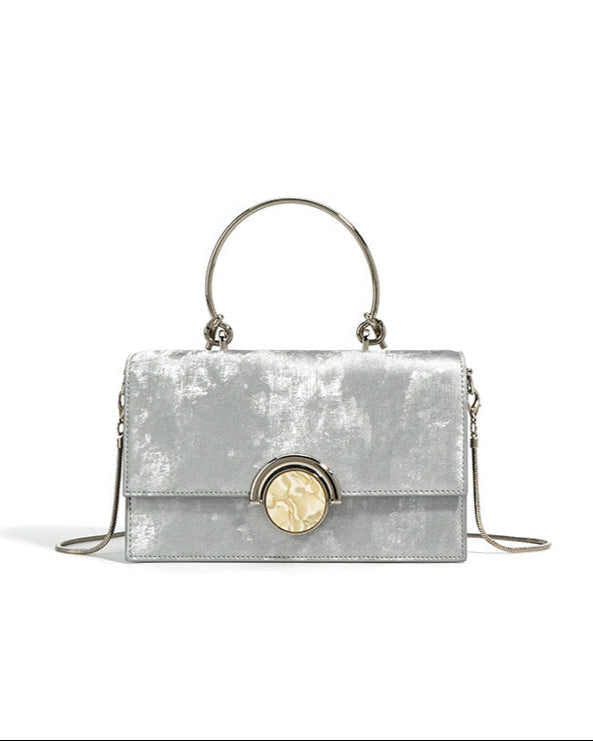 structured velvet top-handle bag with stone clasp – AMORAM