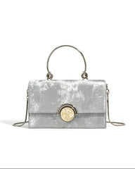 structured velvet top-handle bag with stone clasp – AMORAM