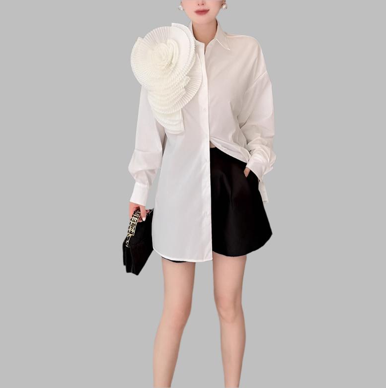long-sleeve shirt with oversized pleated shoulder detail – Tavvi