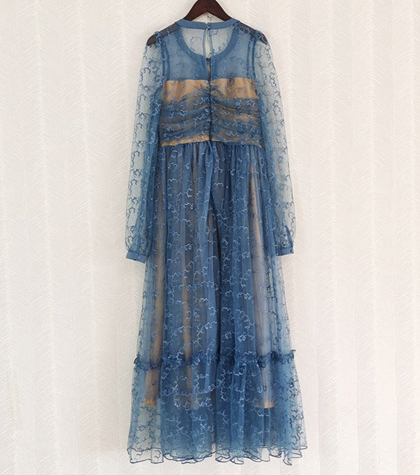 sheer embroidered midi dress with ribbon bows – Elueua
