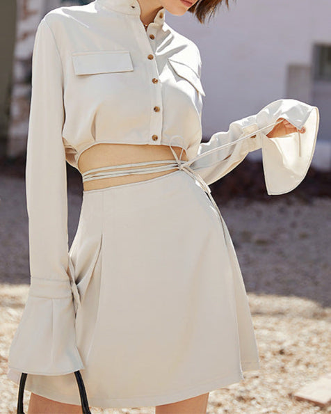 Cropped utility shirt with lace-up mini skirt - Surwi