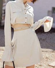 Cropped utility shirt with lace-up mini skirt - Surwi
