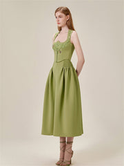 sleeveless pleated midi dress with embroidered bodice - Adellah