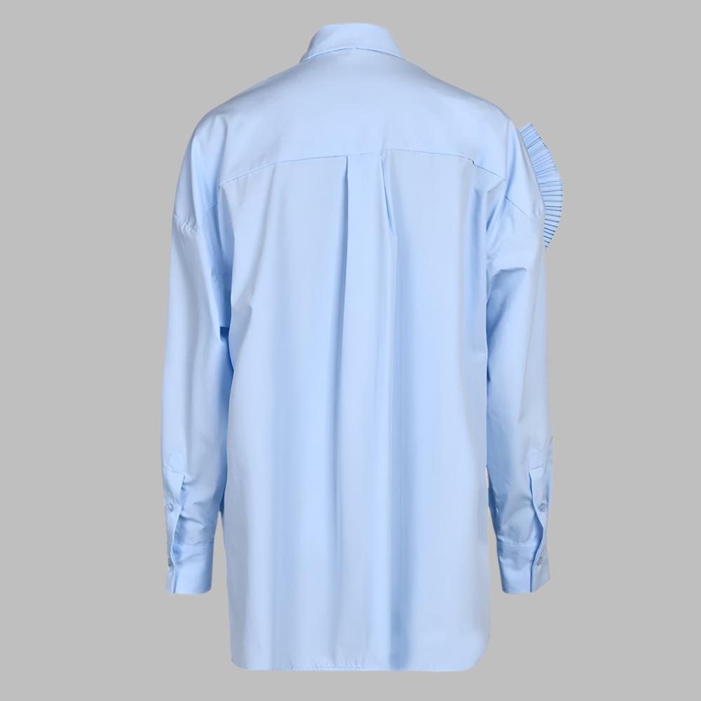long-sleeve shirt with oversized pleated shoulder detail – Tavvi