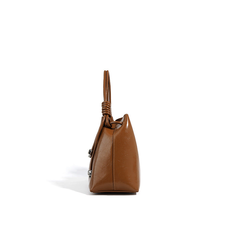 glossy drawstring shoulder bag with knot detail – SIENNA