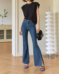 High-rise flared denim pants with front seam - Rertu
